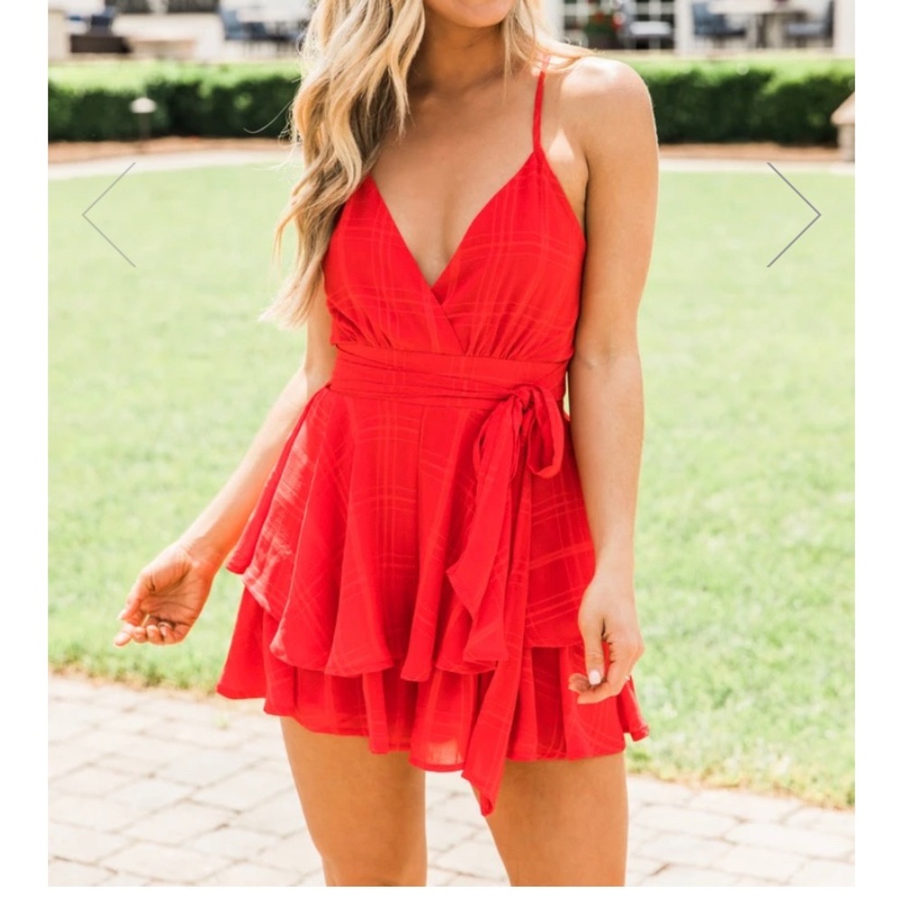 Pink Lily Delightfully In Love Red Romper